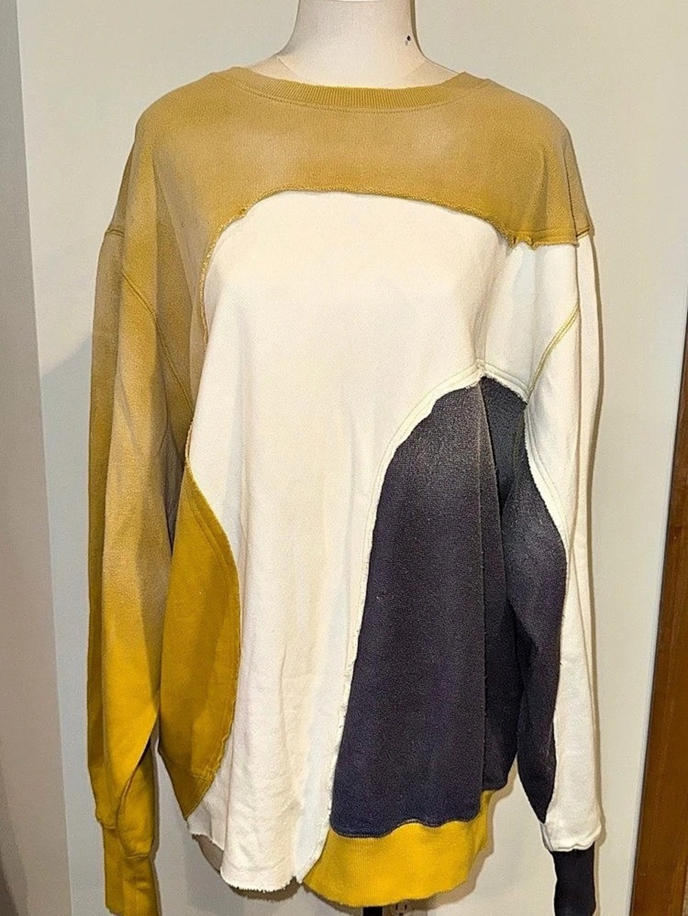 MWT Free People Color Block Sweater in Yellow & White Size Large